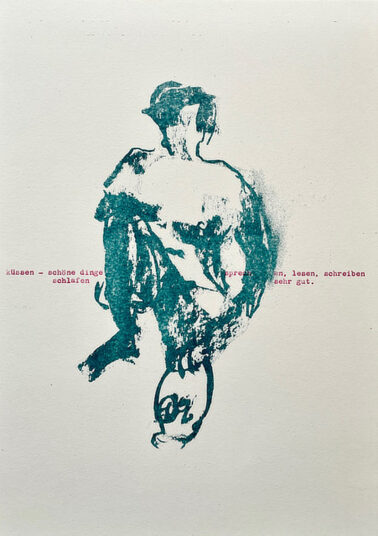 C. Seitz, küssen, 2021, Risodruck u. Schreibmaschine, 30 × 20 cm, 159,– EUR m.R.