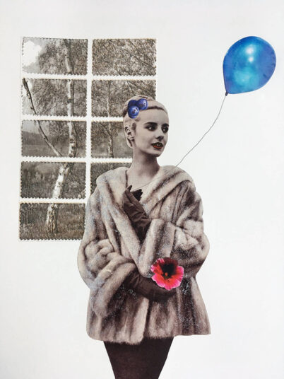 Uta Kathleen Kalthoff, Be in Harmony with yourself, 2024, Collage, Silberpigmente  auf Papier, 40 × 30 cm, € 230,- m.R.