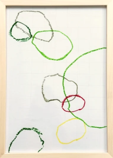 »SURROUNDINGS«, Papier, 2025-26, Ölkreide auf Papier, 30 × 20 cm, gerahmt, 80,– €